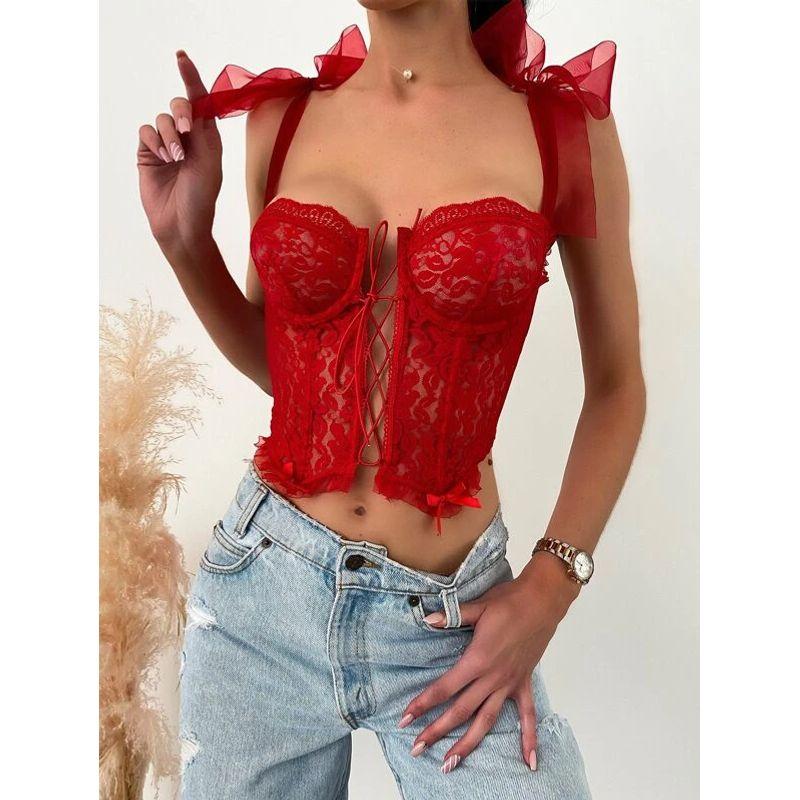 

New Style Belted Sexy Vest Women New Arrival Sexy Cutout Intimates Shoelace Vest for Women Red 170 (XL)