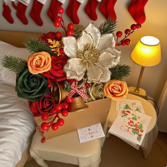 Christmas Artificial Flower Gift Box Realistic Fake Rose Flower Red