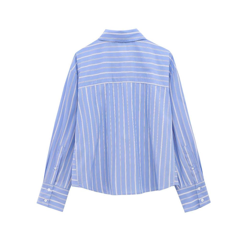 Women's European-American Striped Double-Breasted Long Sleeve Shirt - 2025 Spring Fashion