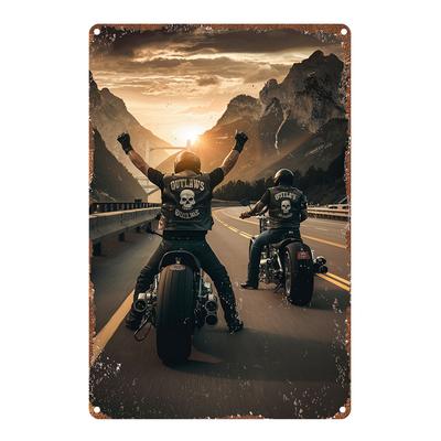 Decorazione Stanza Segno Artistico da Parete in Alluminio alla Moda Motociclisti Fuorilegge Tramonto Strada Decorazione in Latta Metallica Regalo Versatile per Casa Uffi
