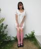 Ronron Ribbon Bow Half Sleeve Dress White Dot