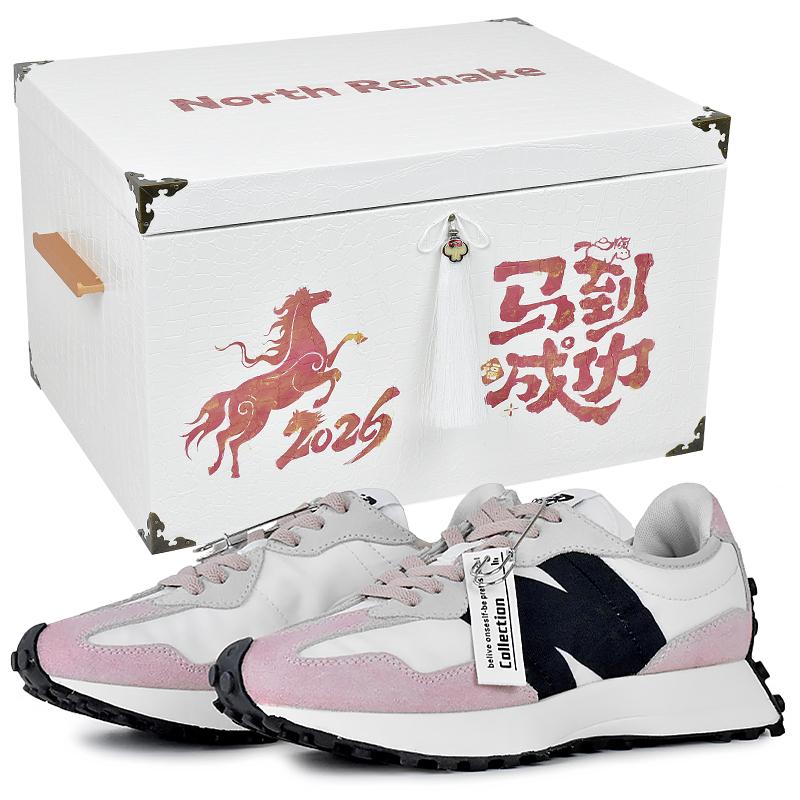 New Balance NB 327 Abrasion Resistant Low top Running Shoes Women s White Black Pink MS327FE(Team679-2S-BOX) 37