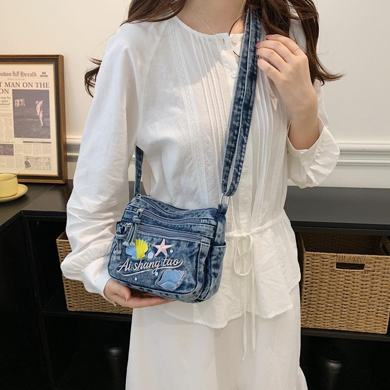 Bestickte Handytasche Jeans-Tasche Damen Umhängetasche