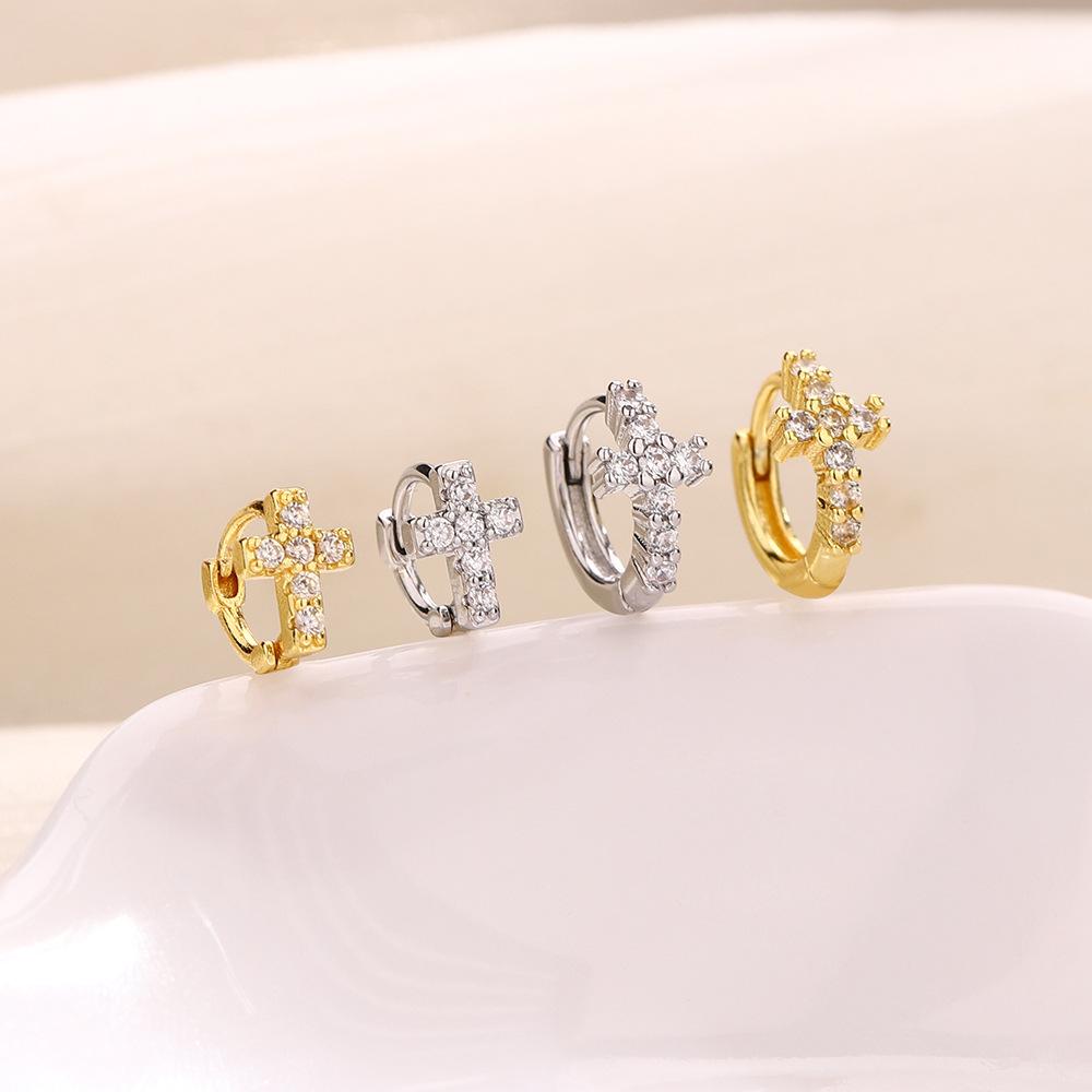 Hoop Silvery Cross Zircon Pendant Earrings for Women Men Punk Hip Hop Piercing Personality Earrings Party Jewelry