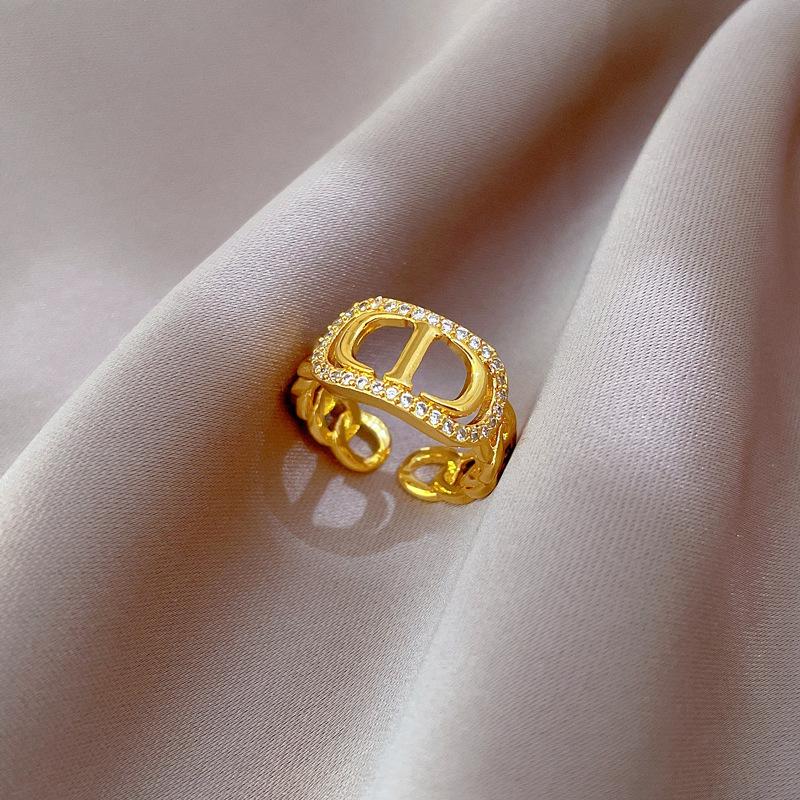 Echter Gold Partnerring, Modischer schlichter Ring für Damen, Verstellbarer offener Ring, Kaltes CD-Design