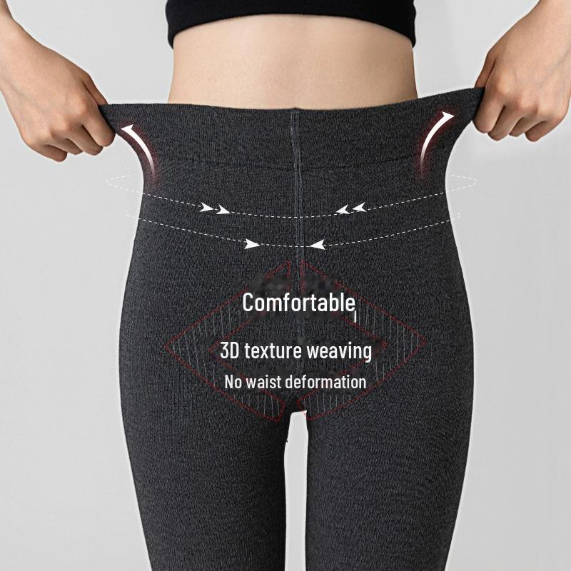 Women's Black Cotton-Lined Leggings for Autumn/Winter - Warm, Thick, Flat Waist, Skinny Fit Pantyhose.