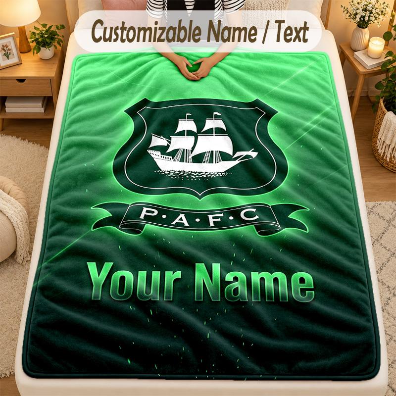 Flannel BlanketPlymouth Argyle FC Custom Name Text Personalized Soft Warm Throw Blanket Home Decor Gift