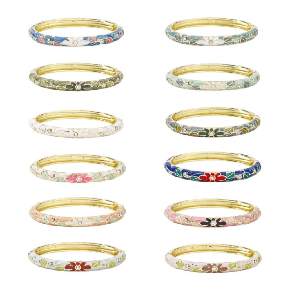 Enamel Vintage Cloisonne Bangle Traditional Women's Hand Bracelet Chinese Flower Bangle  Ladies