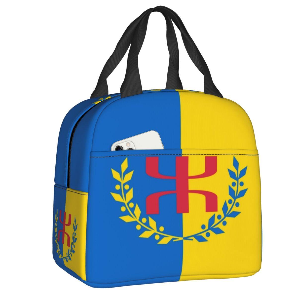 Custom Amazigh Flag Thermal Insulated Lunch Bag Women Berber Pride Tifinagh Resuable Lunch Container for Multifunction Food Box 22x20x13cm