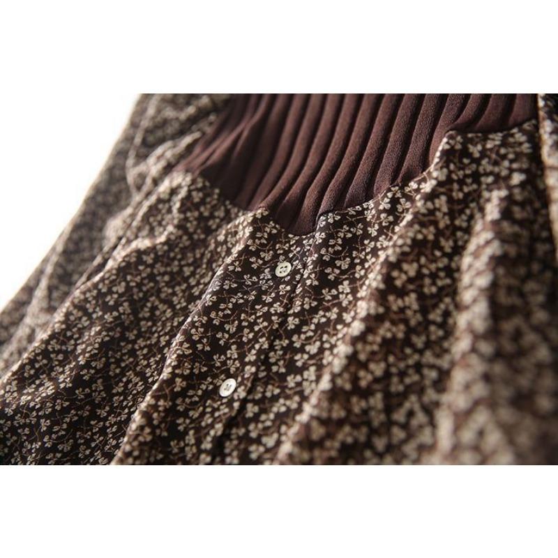 Floral Shirt for Women's Fashionable and Unique Design Knitted Spliced top Long Sleeve Round Collar