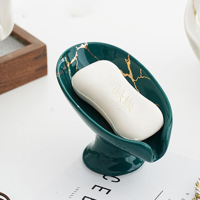 Ceramic Bathroom Soap Dish Green/White/Black Soap Box Drain Soap Box Shower Storage Rack Nail Free Soap Dish Tray