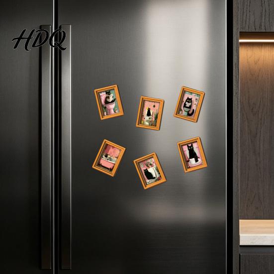 Decorative Photo Holders for Whiteboards Funny Wooden Fridge Magnets Frame Retro Cute Cat Pattern Magnetic Refrigerator Frames Metal Cabinets Locker