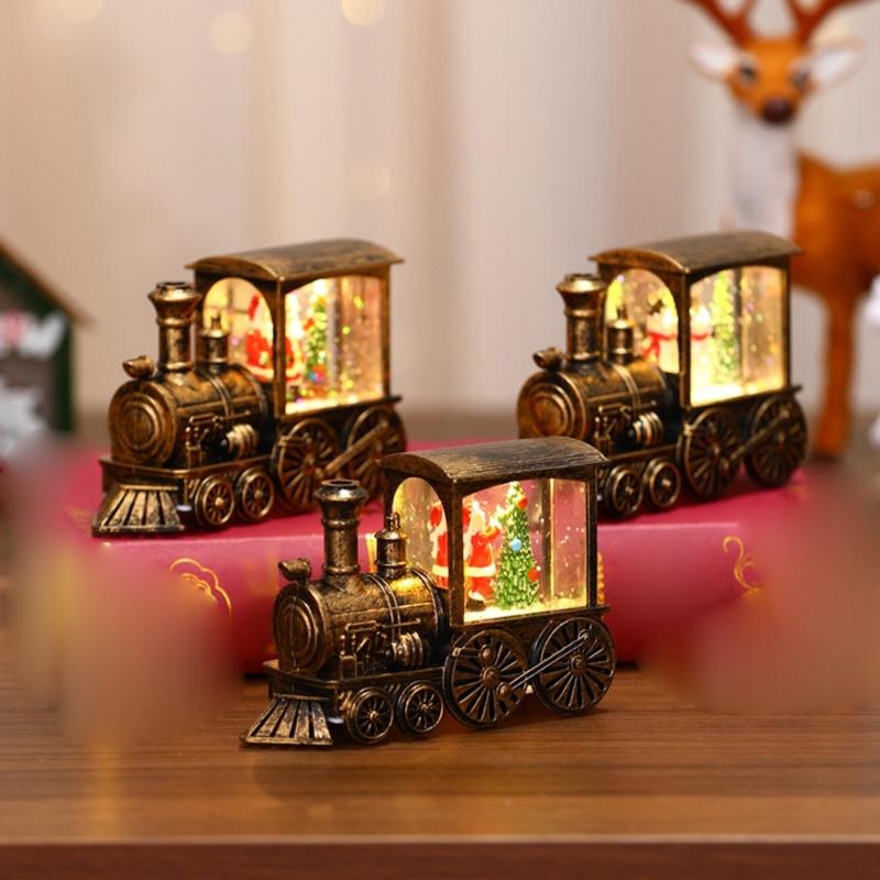 Festival Glowing Christmas Train Figurine Christmas Light Up Miniature Train Scene Ornament for Family Celebration
