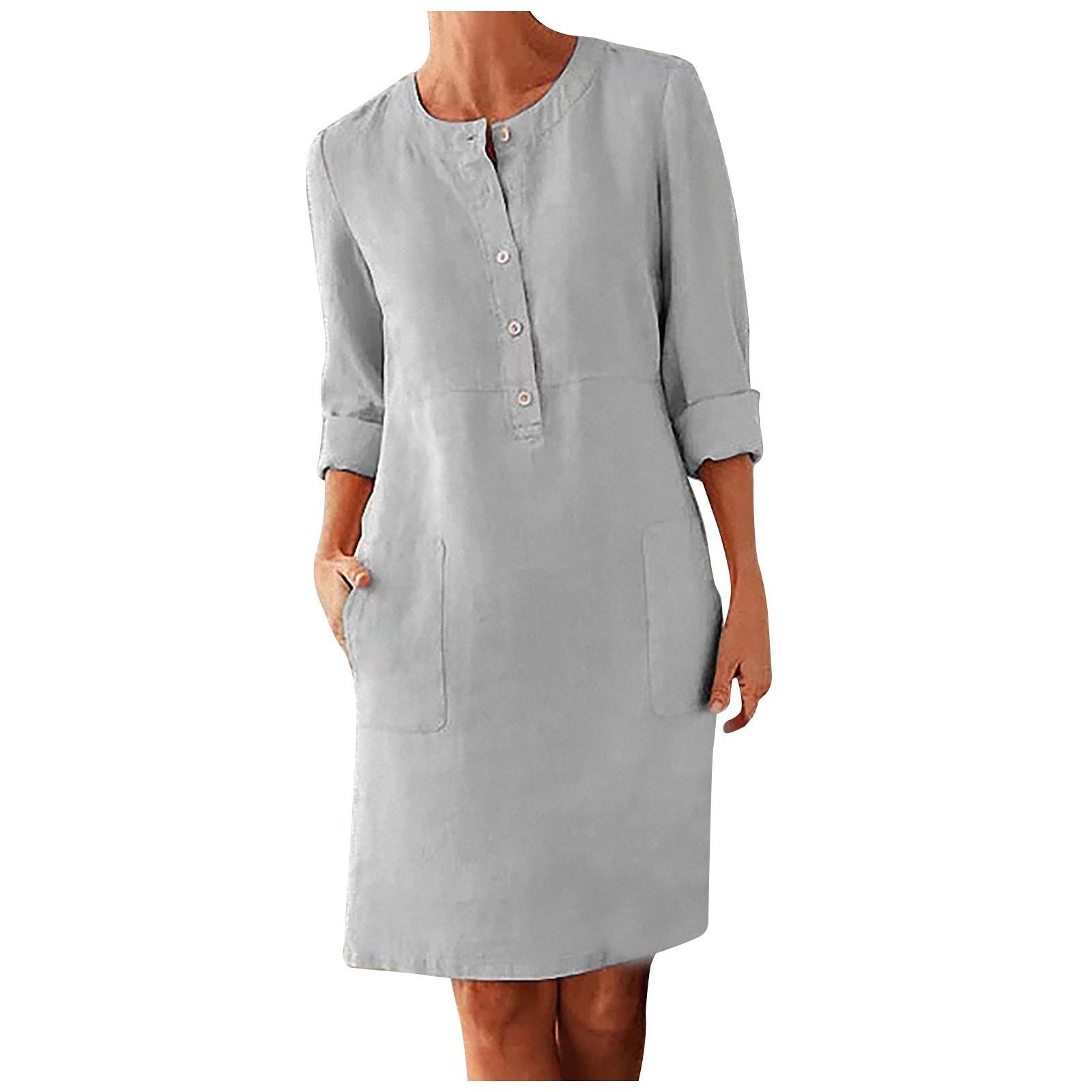 Women s Casual Round Neck Three Quarter Sleeve Color Pullover Loose Dress XXXXL