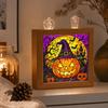 Halloween Night Light Stained Glass Tabletop Lamp with Wooden Acrylic, Decoration