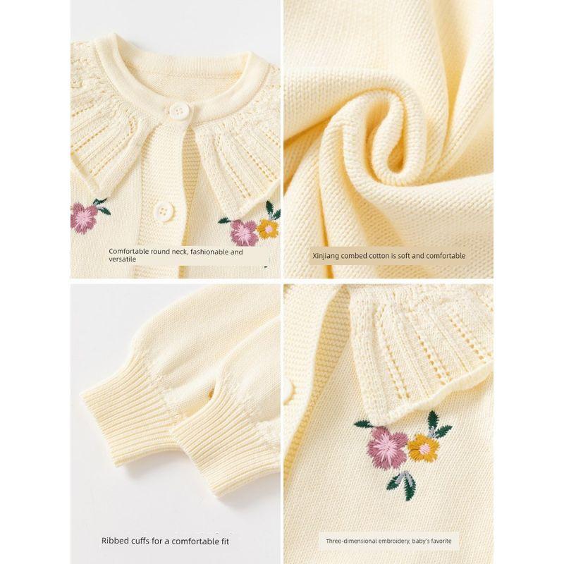 Spring and Autumn Children's Clothing Floral Clothes Sweet Girls' Round Neck Tops Children's Cardigan Sweater Baby Girl Lapel Jacket