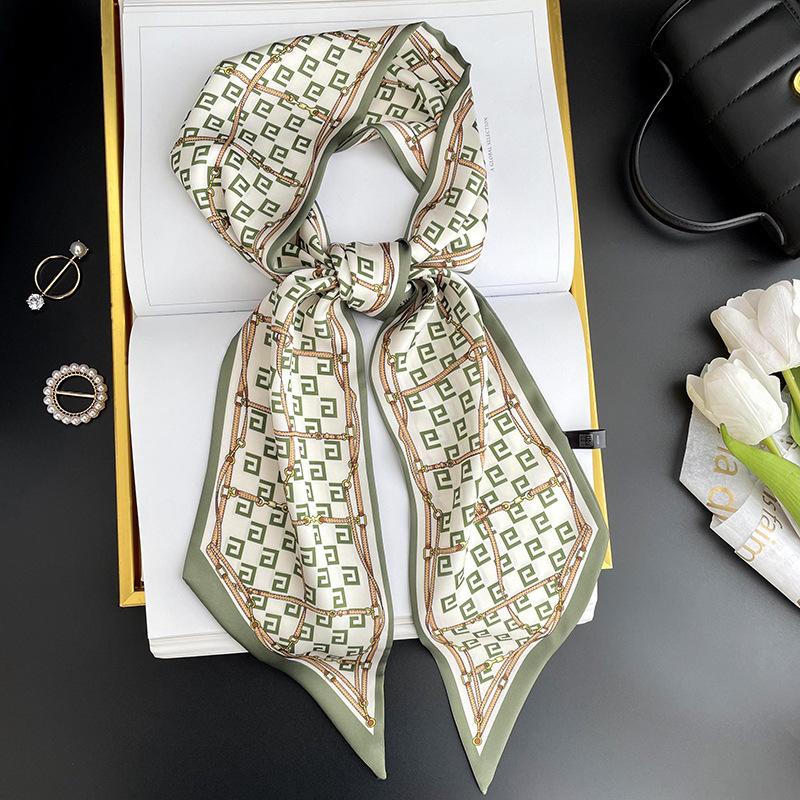 Simulated silk scarf, high-end women's headband, decorative scarf, streamer, fresh color matching, rhombus small scarf, headband.