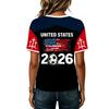 Women's Short Sleeve V-Neck T-Shirt with USA Letter Print