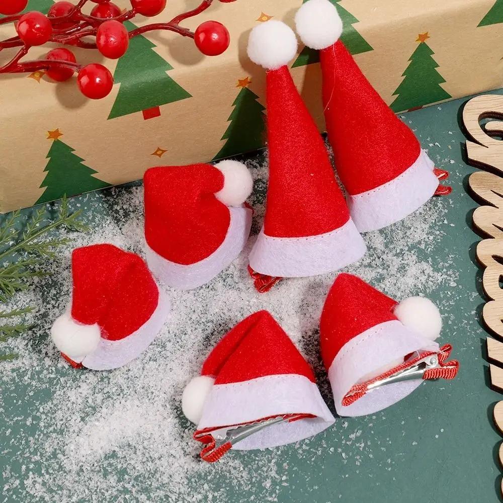 10Pcs New Santa Christmas Hat Clips Red Mini Hair Grips Barrettes Handmade Christmas Photo Decoration Christmas