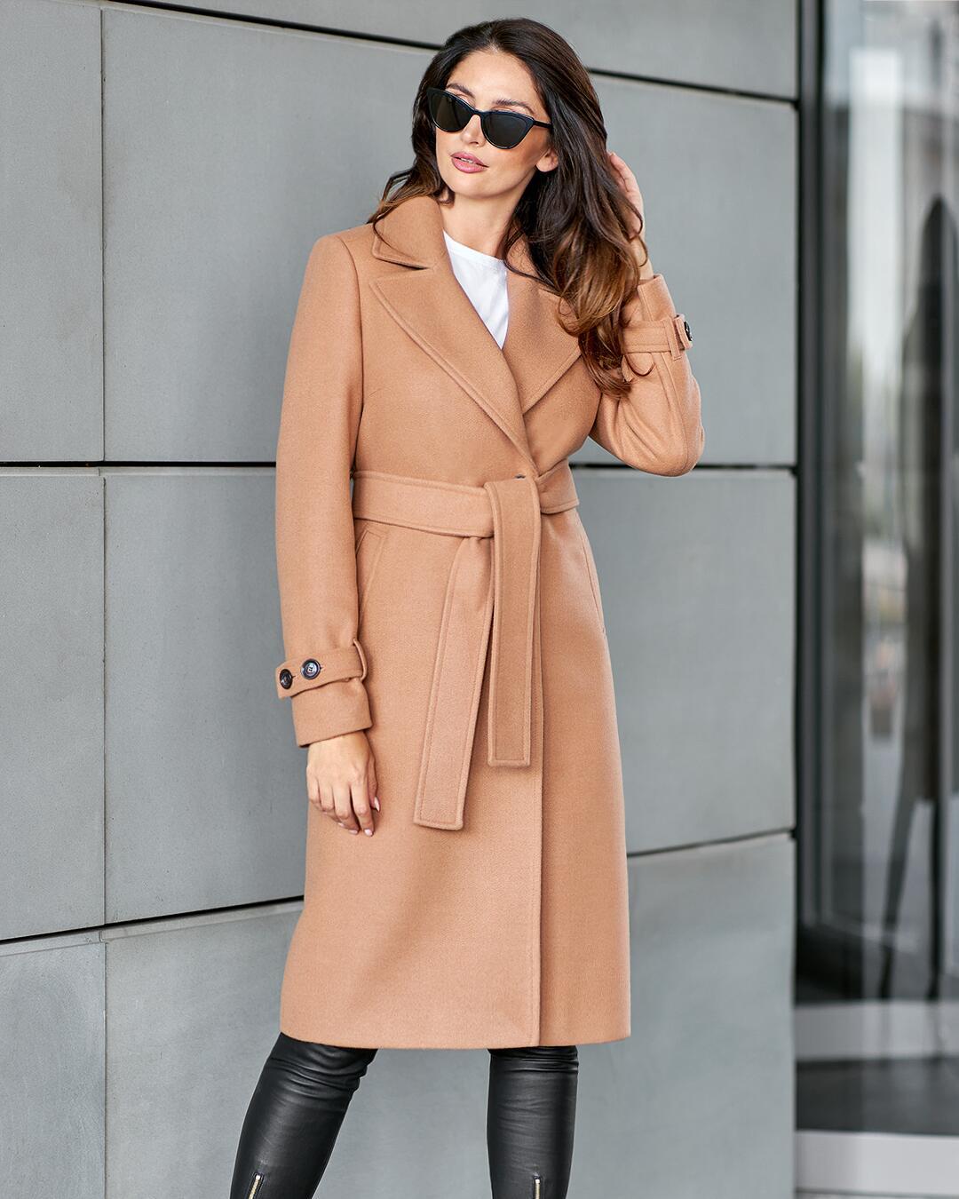 

Шерстяное двубортное пальто с поясом Осень/Зима 2021 M хаки