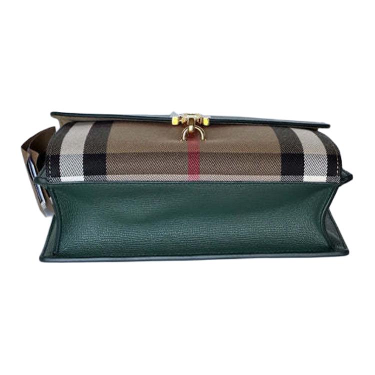Burberry Check Print Flap Closure Small Calfskin Crossbody Shoulder Bag Women bags Green 80801611