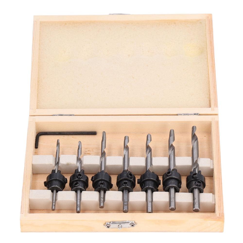 Adjustable Collars Tapered Countersink Bit Set High Speed Steel Wood Pilot Hole Set  Woodworking