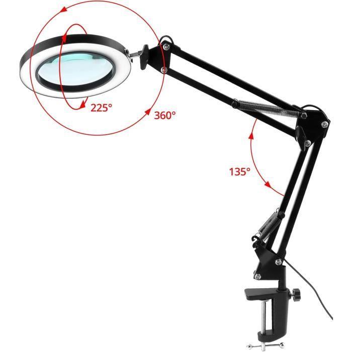 Lampe loupe - qwork - 10x - 3 modes de couleur - 10 niveaux de luminosité - bras pivotant