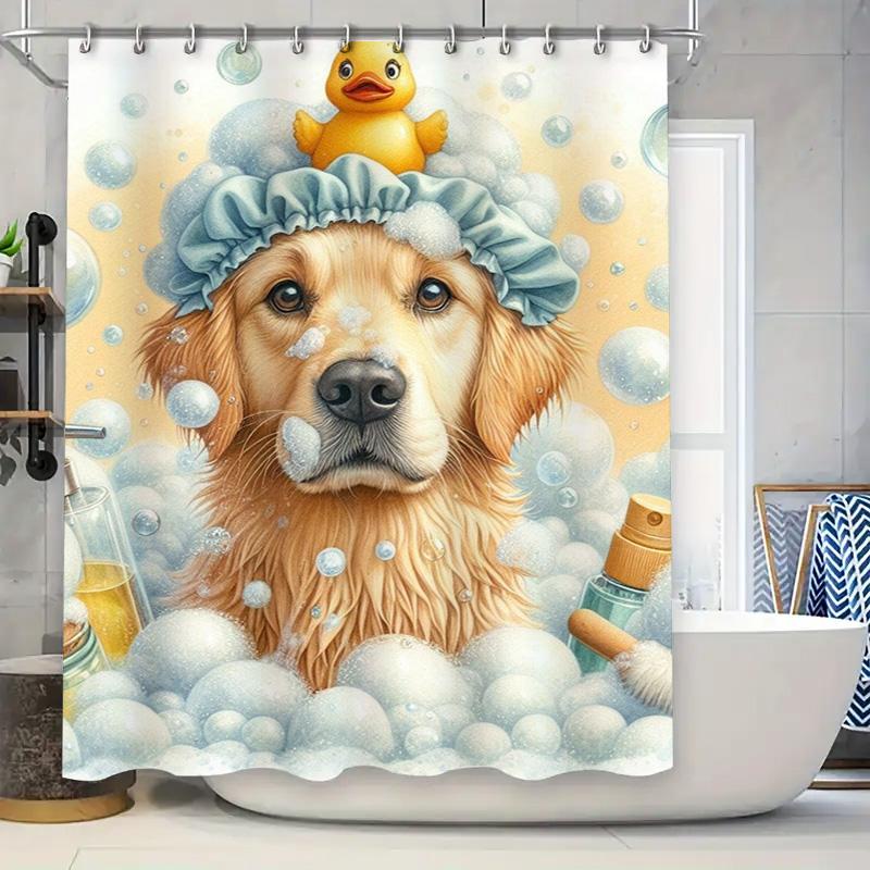 

Decorative Shower Curtain Featuring A Golden Retriever Enjoying A Bubble Bath With Bubbles All Around Perfect For Pet Lovers (It 90x180cm