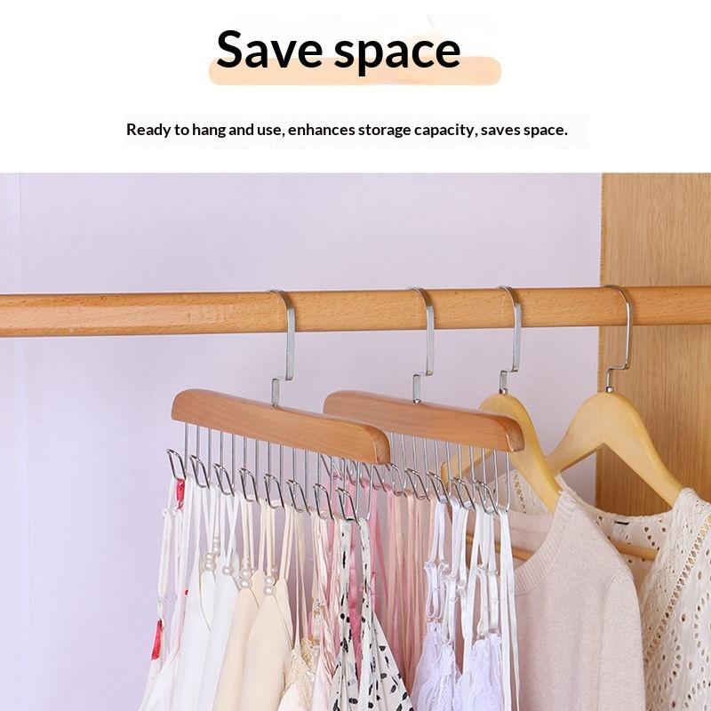 Hot Solid Wooden Camisole Hanger 8 Sturdy Metal Hooks Space Saver For Closet Storage