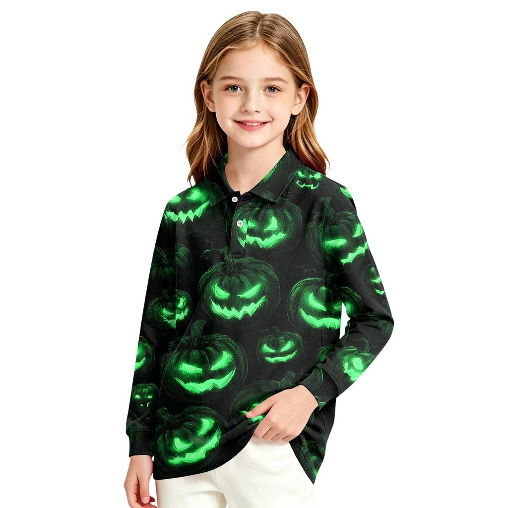 Girls' school uniform top - Halloween printed long-sleeved casual formal dress shirt