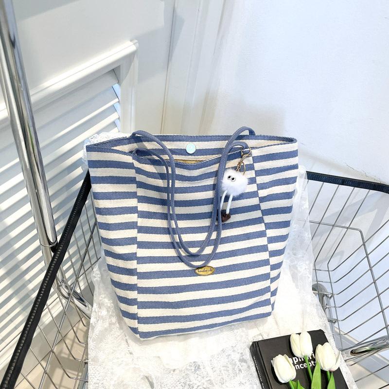 Casual Striped Design Women Shoulder Bags Large Capacity Ladies Commuter Tote Handbags Simple Female Bucket Shopping Bag