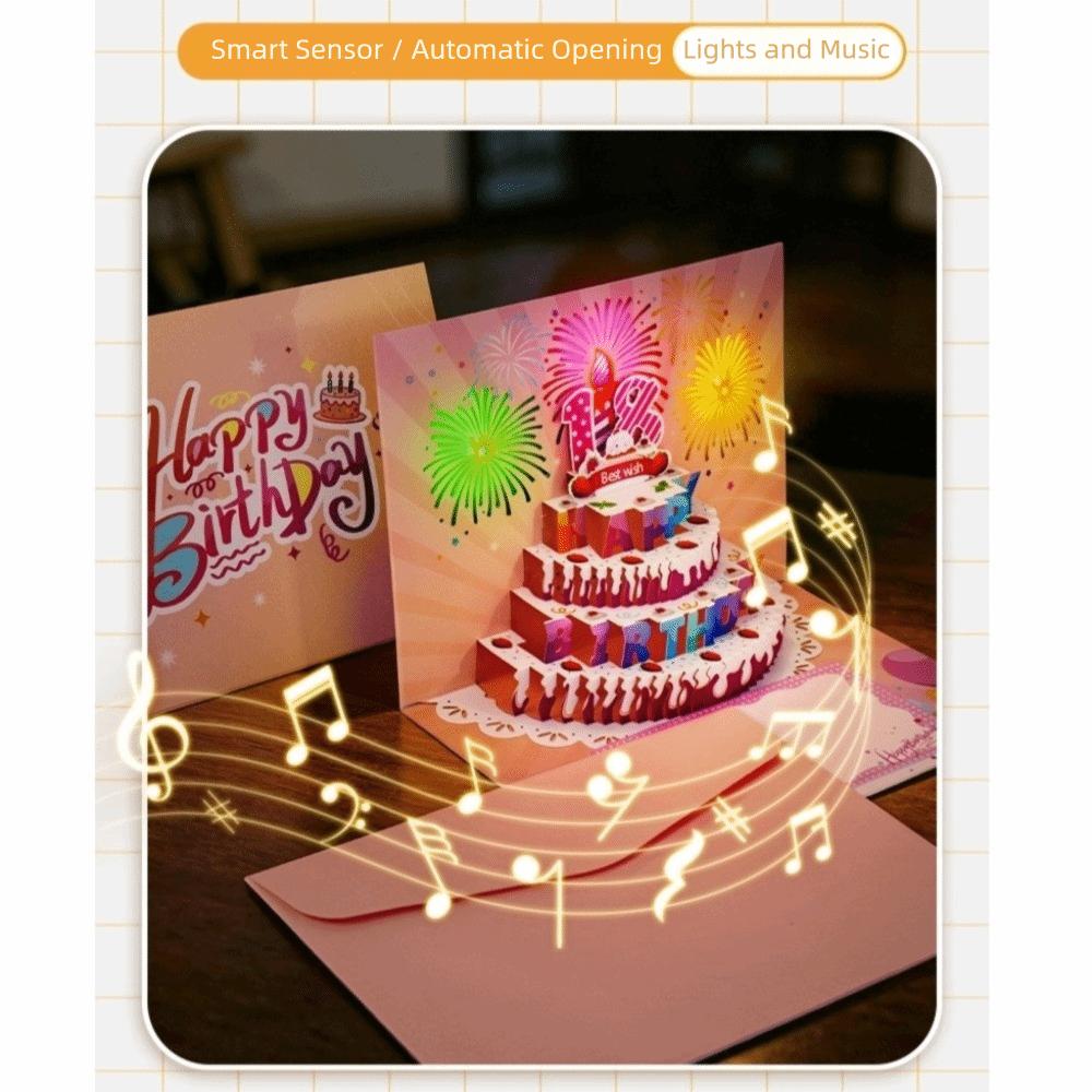 Pop Up 3D Music Light Birthday Cards Creative Blessing Cake Holiday Card Birthday Gift