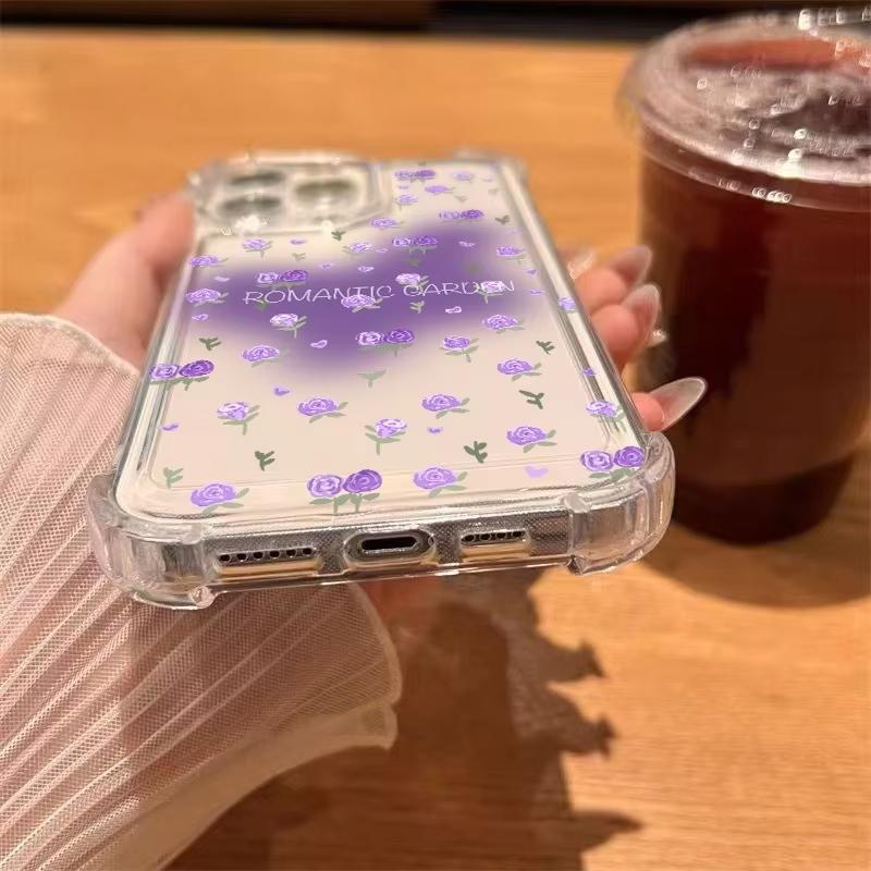 Blue And Pink Butterfly Flower Pattern Transparent Phone Case For iPhone 17 Air 16 15 14 13 12 11 Pro Max XS XR X 14 Plus Cover