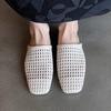 Hand-woven mesh yarn bag head sandals women's 2025 new French versatile hollow outer wear square head flat bottom half slippers