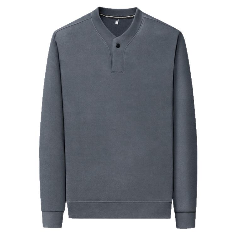 Men's Solid Color Fleece-Lined Sweatshirt, Winter Stand-Up Collar, Long-Sleeve Casual Base Layer.