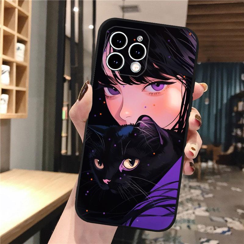 Anime Girl Woman Holding a Cat Phone Case For iphone 16 15 14 Pro Max 16 15 14 13 12 Pro 15Plus iphone 11