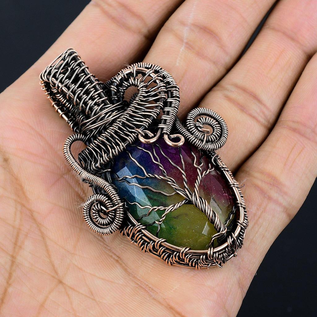 Rainbow Solar Quartz 999 Copper Wire Wrapped Pendant, Handmade Gemstone Pendant Jewelry, Gifts For Wife Brand New Pendant