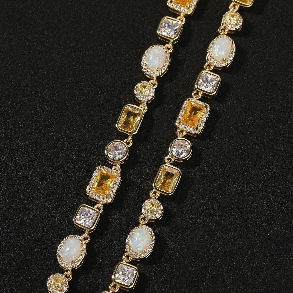 THE BLING KING 8mm Yellow Gem Chain White Opal Necklace Iced Out AAAAA Cubic Zirconia Bracelet For Men Women Hiphop Jewelry
