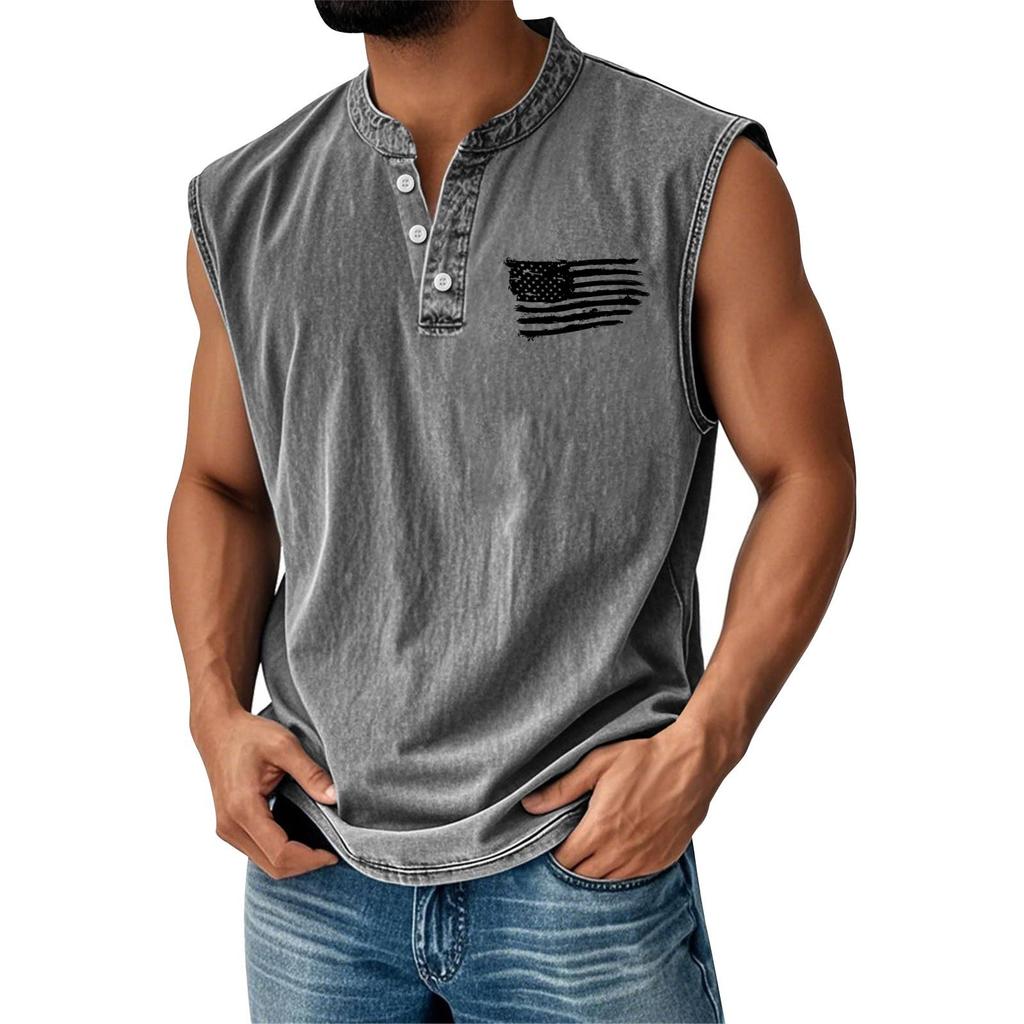 Men's Summer Independence Day Printed Sports Button Pocket Sleeveless Vest