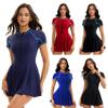 One-piece Skirt Swimsuit Women's Conservative Short Sleeve Cross-border New Sports Triangle Color-blocking Tight Swimsuit
