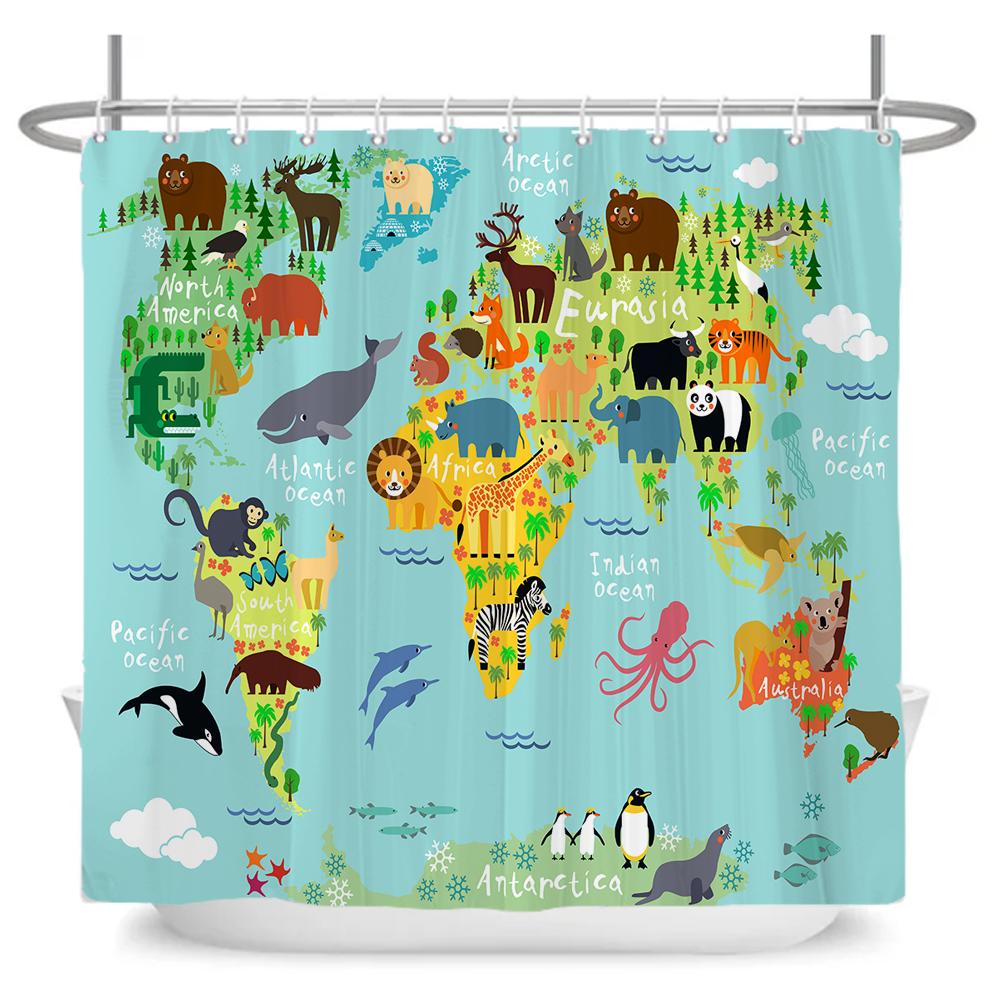 Cute Little Animal Shower Curtain Baby Room Decor Waterproof Kawaii Shower Curtain Bathtub Curtain Bathroom Textured With Hooks