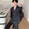 New Autumn Ice Silk Couple Pajamas: Women's Long Sleeve and Men's Luxury Style Homewear.