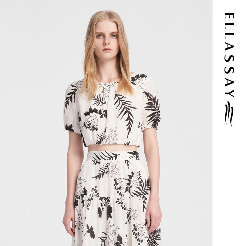 ELLASSAY Women s Floral Print Lyocell Linen Crop Top M
