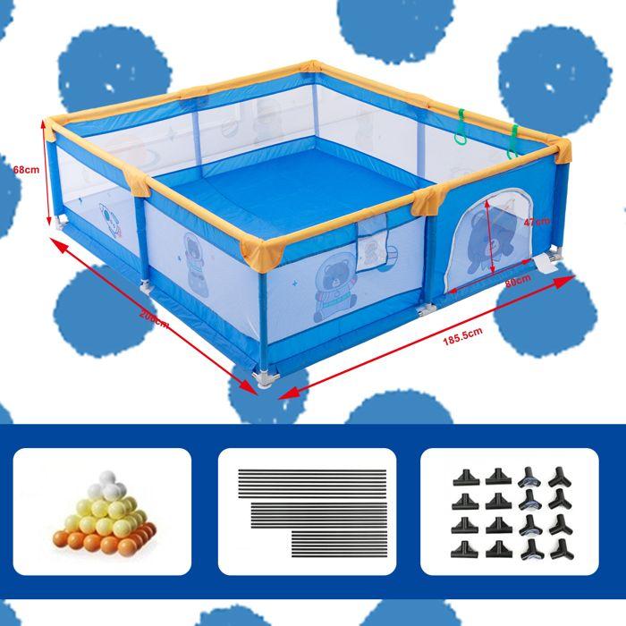 Parc bébé avec base antidérapante et maille respirante, parc bébé avec barrière de sécurité Parc bébé - bleu