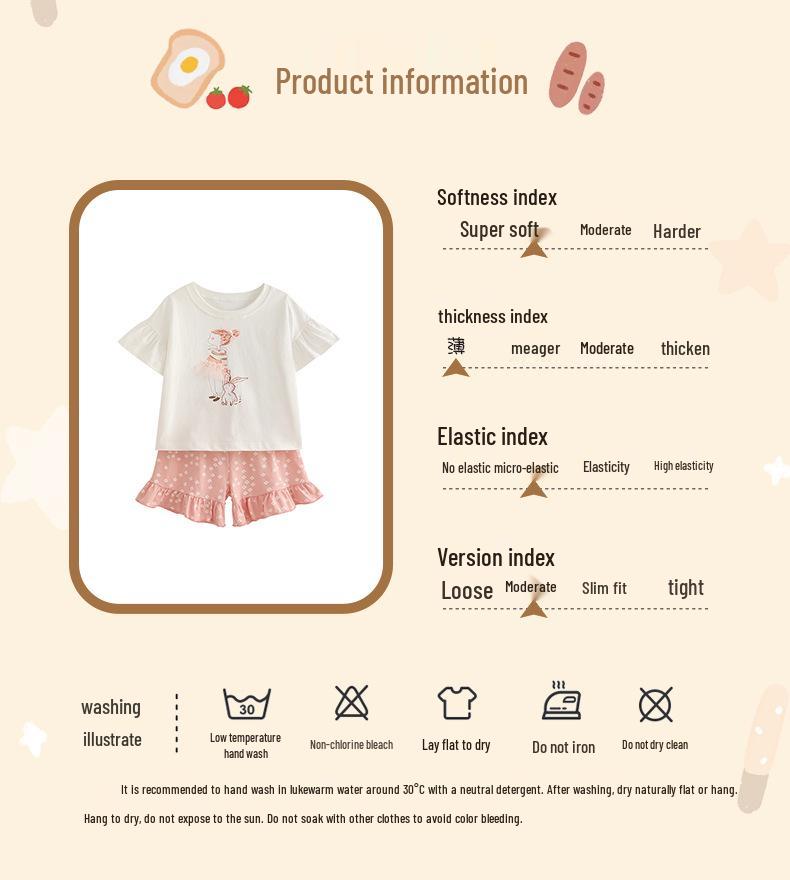 Modny letni dwuczęściowy strój dla dziewczynek - Krótki rękaw, okrągły dekolt, dla małych i średnich dzieci.