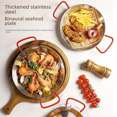 Paella-Meeresfrüchte-Reistopf: Doppelohrpfanne aus Edelstahl