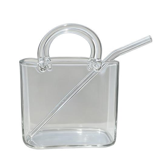 Skleněný hrnek ve tvaru kabelky 750 ml Průhledný Kreativní termohrnek na džusy Koktejly Ledovou kávu Roztomilá skleněná peněženka Dekorativní akvarium Váza Kabelkové vázy na párty