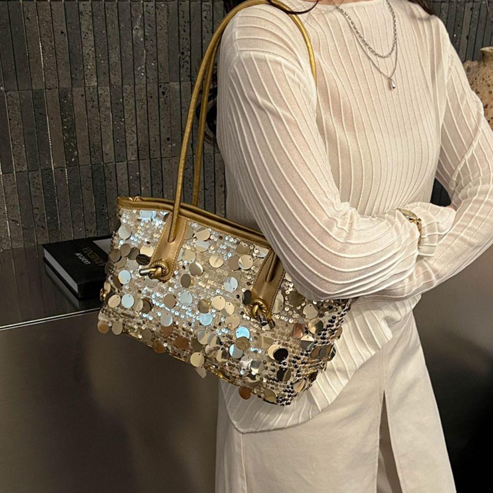 Fashion Shiny Sequin Tote Bag Fashion Sequined Glitter Shoulder Bag Large Underarm Bag Blingbling Handbag Shopping