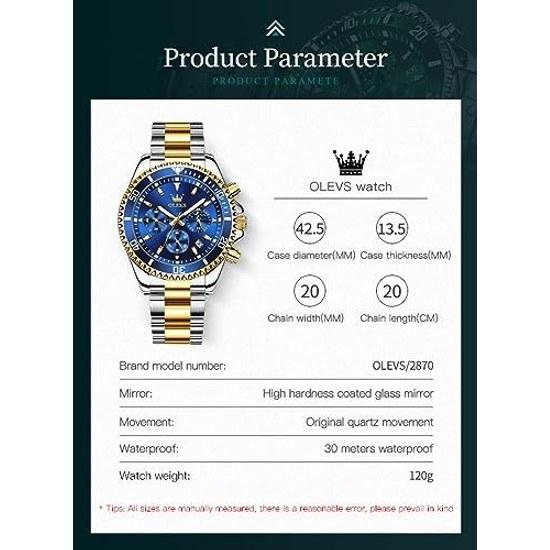 OLEVS Watch Men Popular Wristwatch Quartz Fashion Business Chronograph Stainless Steel Waterproof Date Male Gift Blue