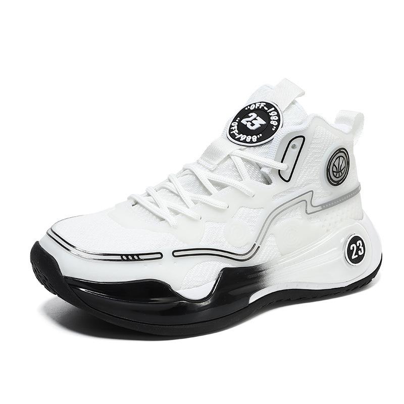 

Men s shock shoes Women s high-top wear-resistant, breathable and non-slip actual combat Children s and adolescents actual combat basketball shoes M 45 белый